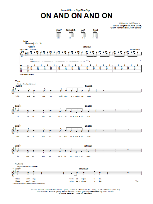 Wilco On And On And On sheet music notes and chords. Download Printable PDF.