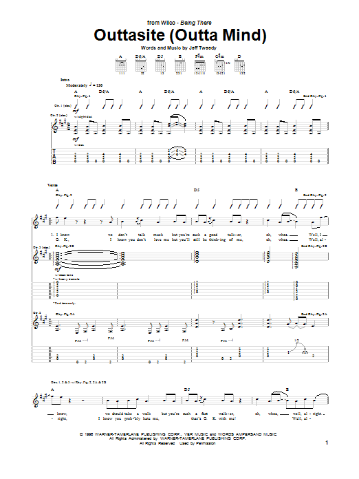 Wilco Outtasite (Outta Mind) sheet music notes and chords. Download Printable PDF.