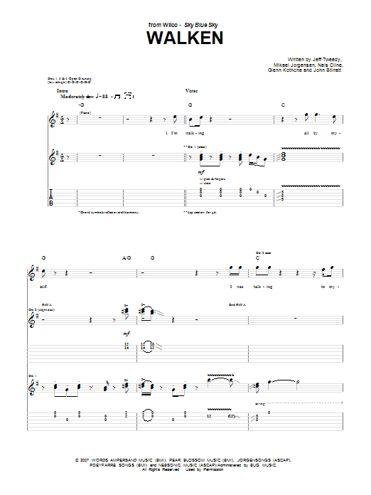 Wilco Walken sheet music notes and chords. Download Printable PDF.