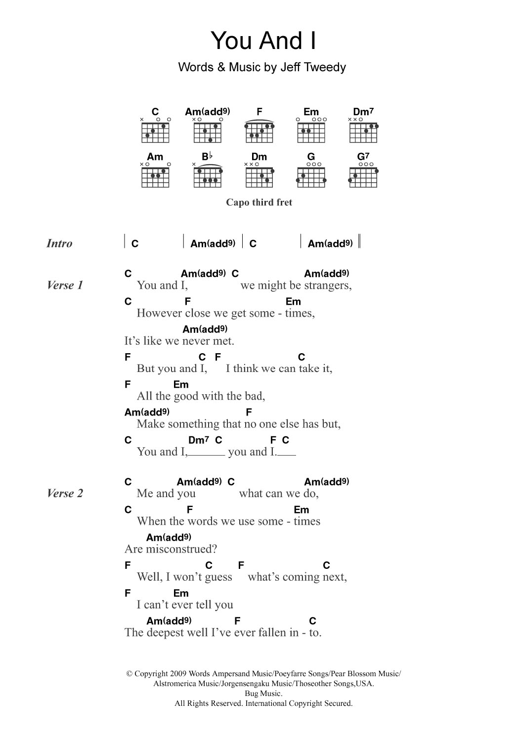 Wilco You And I (featuring Feist) sheet music notes and chords. Download Printable PDF.