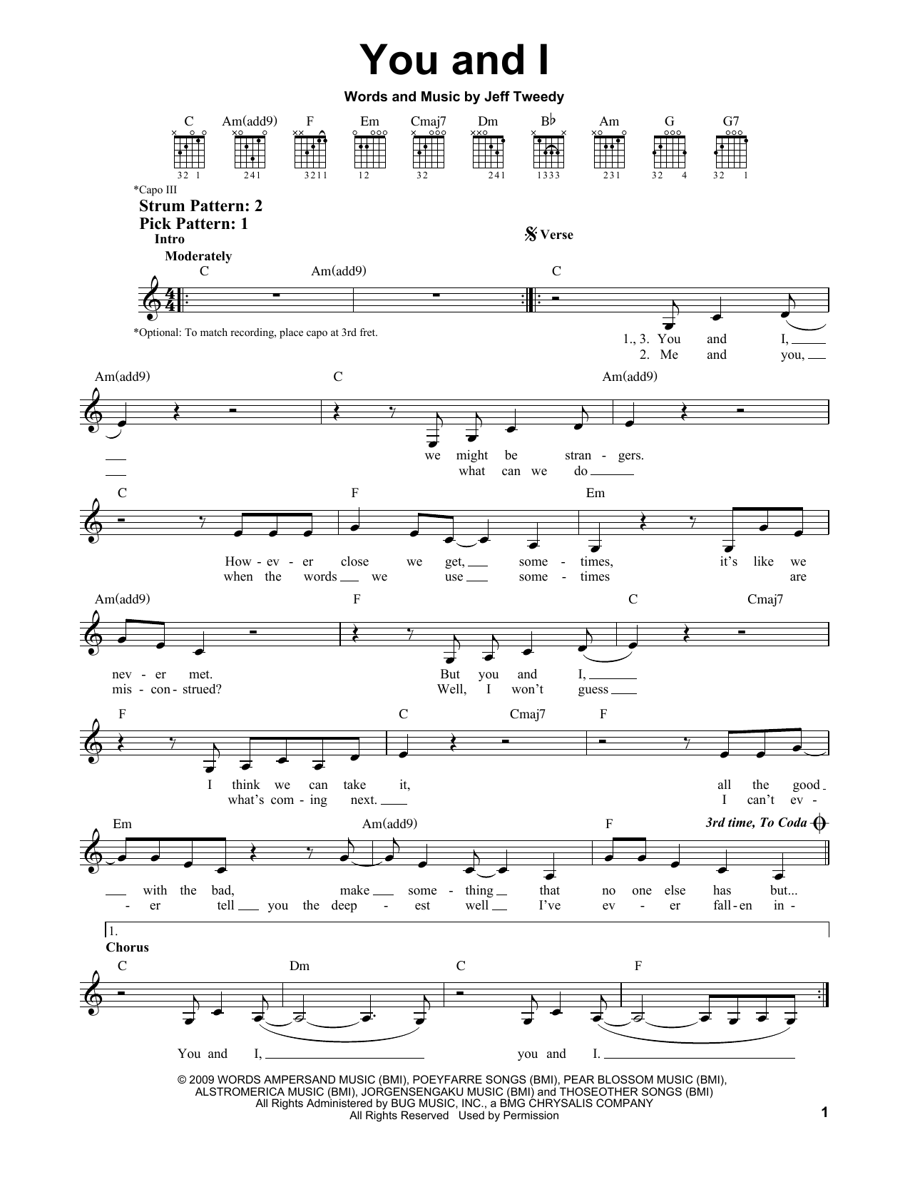 Wilco You And I sheet music notes and chords. Download Printable PDF.