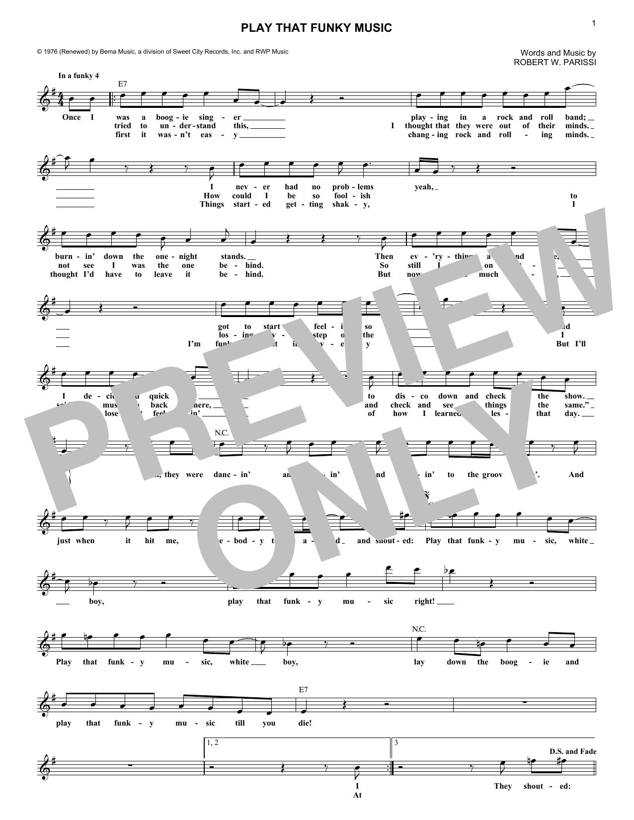 Wild Cherry Play That Funky Music sheet music notes and chords. Download Printable PDF.