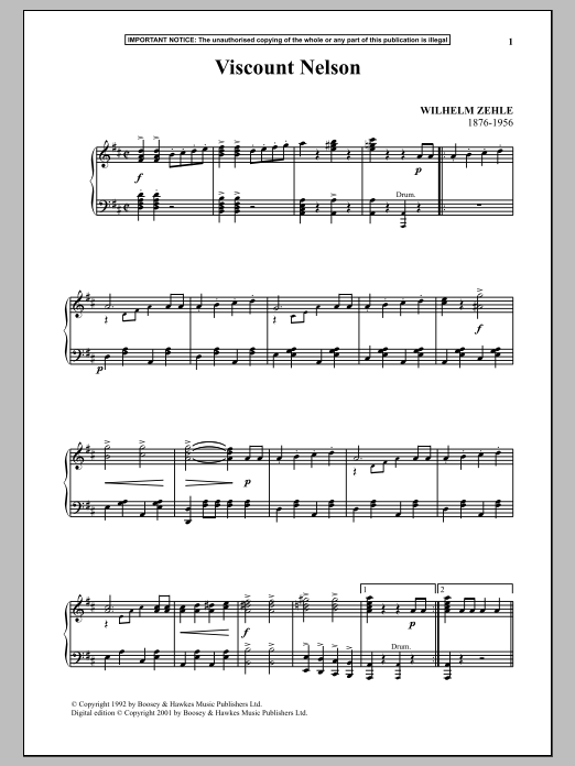 Learn to play Wilhelm Zehle Viscount Nelson sheet music for Piano Solo in minutes. Price: 7.8900$ Wilhelm Zehle Viscount Nelson sheet music notes and chords arranged for Piano Solo