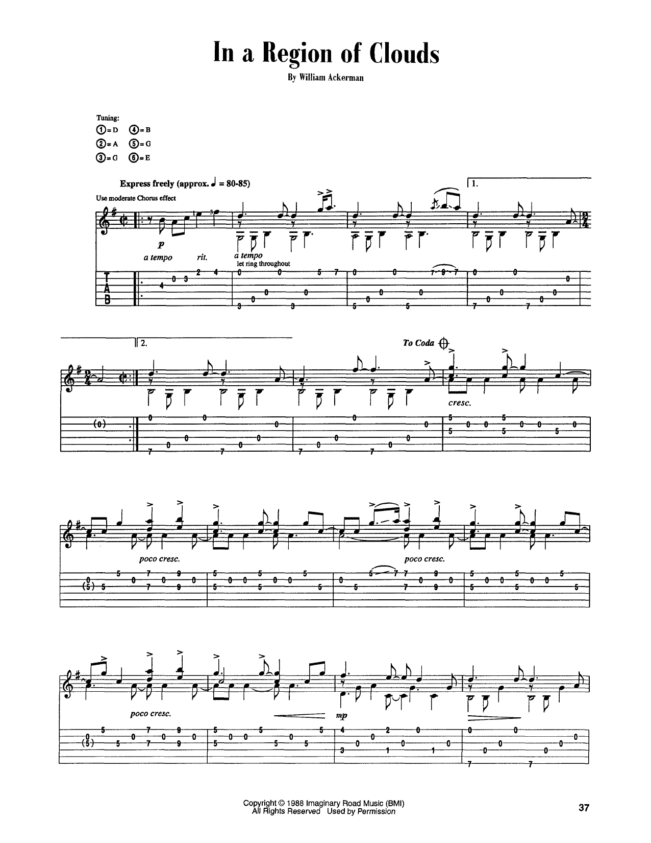 Learn to play Will Ackerman In A Region Of Clouds sheet music for Guitar Tab in minutes. Price: 7.8900$ Will Ackerman In A Region Of Clouds sheet music notes and chords arranged for Guitar Tab