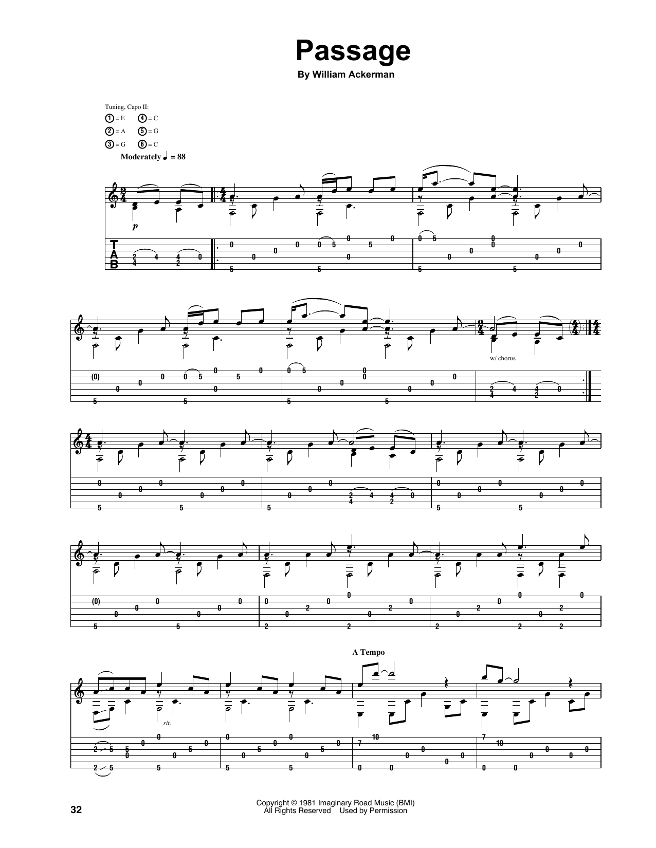 Learn to play Will Ackerman Passage sheet music for Guitar Tab in minutes. Price: 7.8900$ Will Ackerman Passage sheet music notes and chords arranged for Guitar Tab