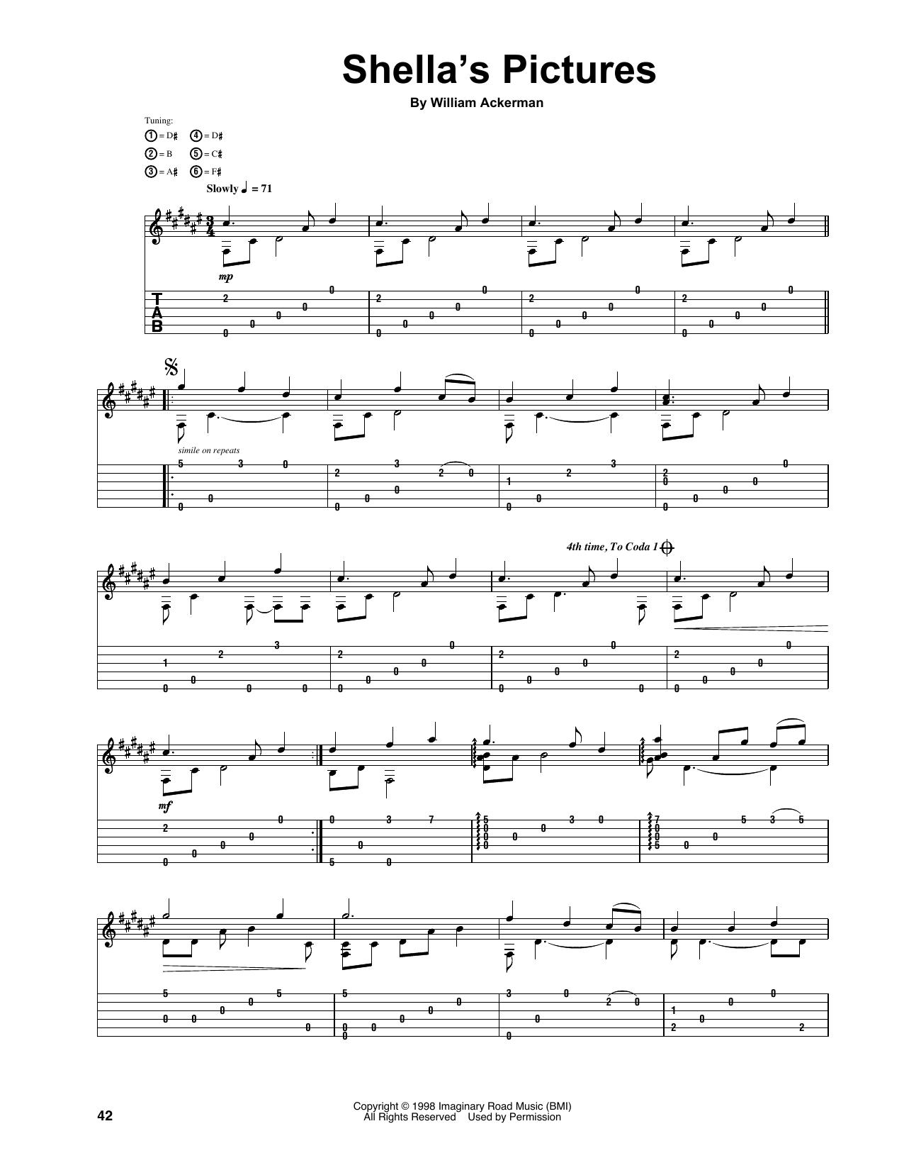 Learn to play Will Ackerman Shella's Pictures sheet music for Guitar Tab in minutes. Price: 7.8900$ Will Ackerman Shella's Pictures sheet music notes and chords arranged for Guitar Tab