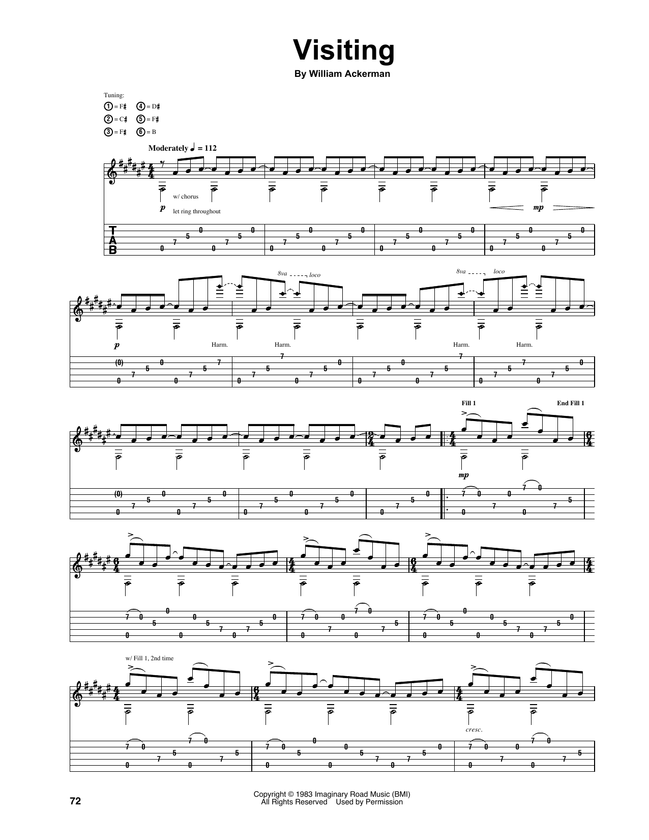 Learn to play Will Ackerman Visiting sheet music for Guitar Tab in minutes. Price: 7.8900$ Will Ackerman Visiting sheet music notes and chords arranged for Guitar Tab