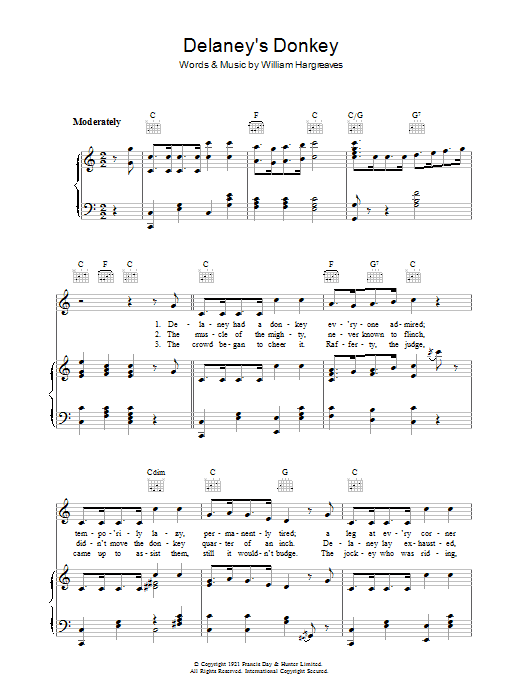 Will Hargreaves Delaney's Donkey sheet music notes and chords. Download Printable PDF.