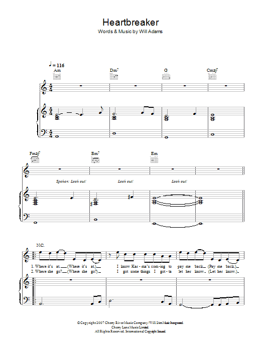 will.i.am Heartbreaker (feat. Cheryl) sheet music notes and chords arranged for Piano, Vocal & Guitar Chords