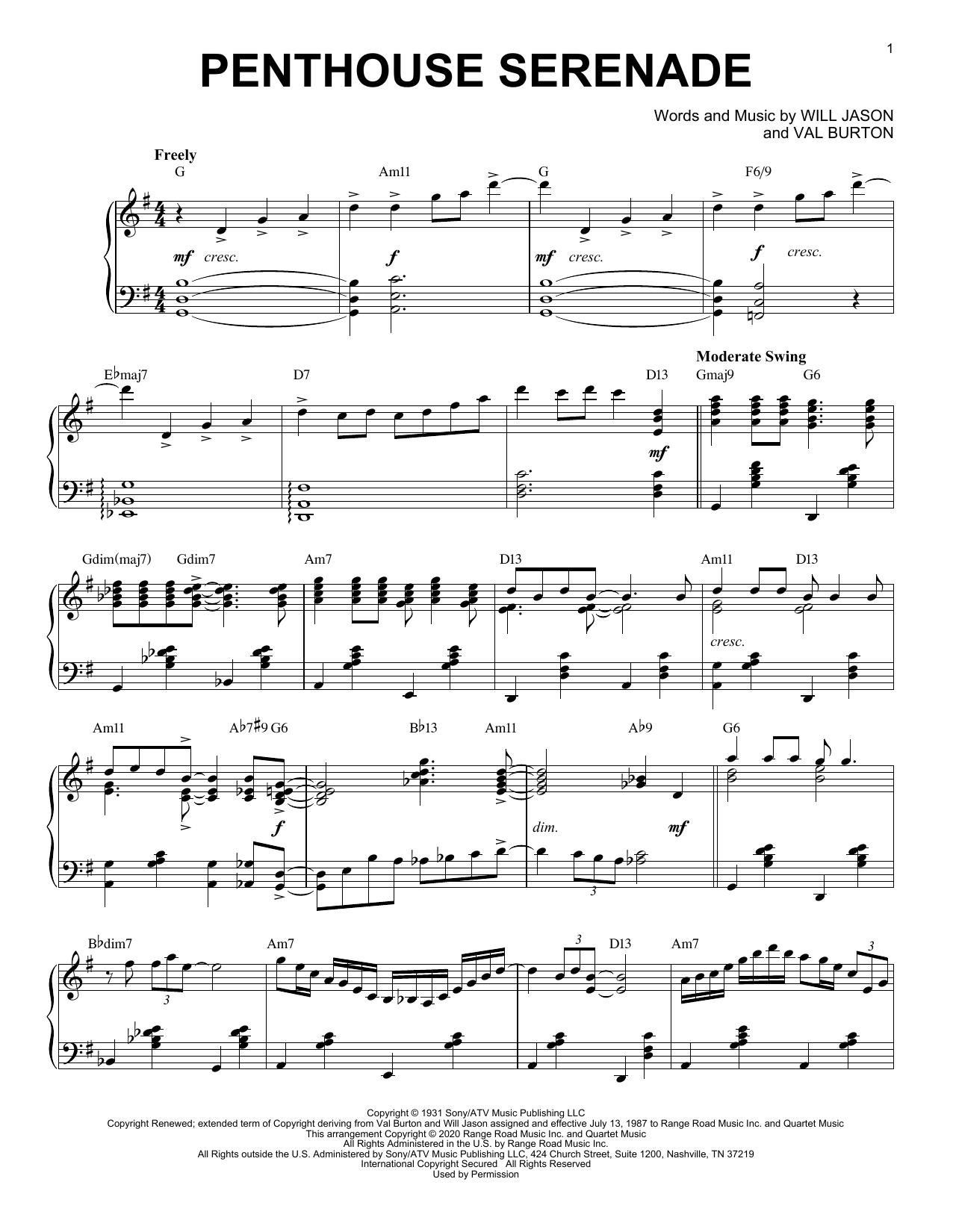 Will Jason Penthouse Serenade [Jazz version] (arr. Brent Edstrom) sheet music notes and chords. Download Printable PDF.