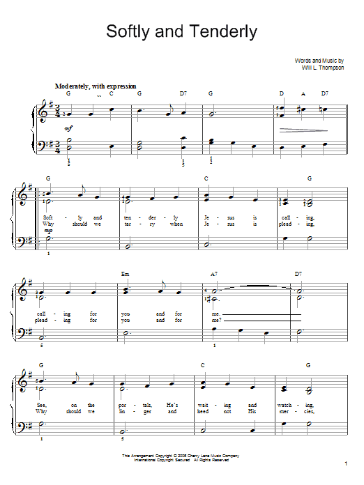 Will L. Thompson Softly And Tenderly sheet music notes and chords. Download Printable PDF.