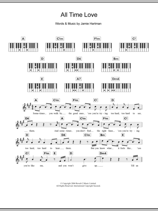 Will Young All Time Love sheet music notes and chords arranged for Piano, Vocal & Guitar Chords (Right-Hand Melody)