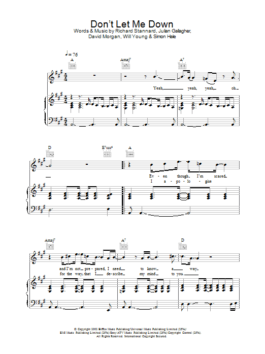 Learn to play Will Young Don't Let Me Down sheet music for Piano, Vocal & Guitar Chords in minutes. Price: 7.8900$ Will Young Don't Let Me Down sheet music notes and chords arranged for Piano, Vocal & Guitar Chords