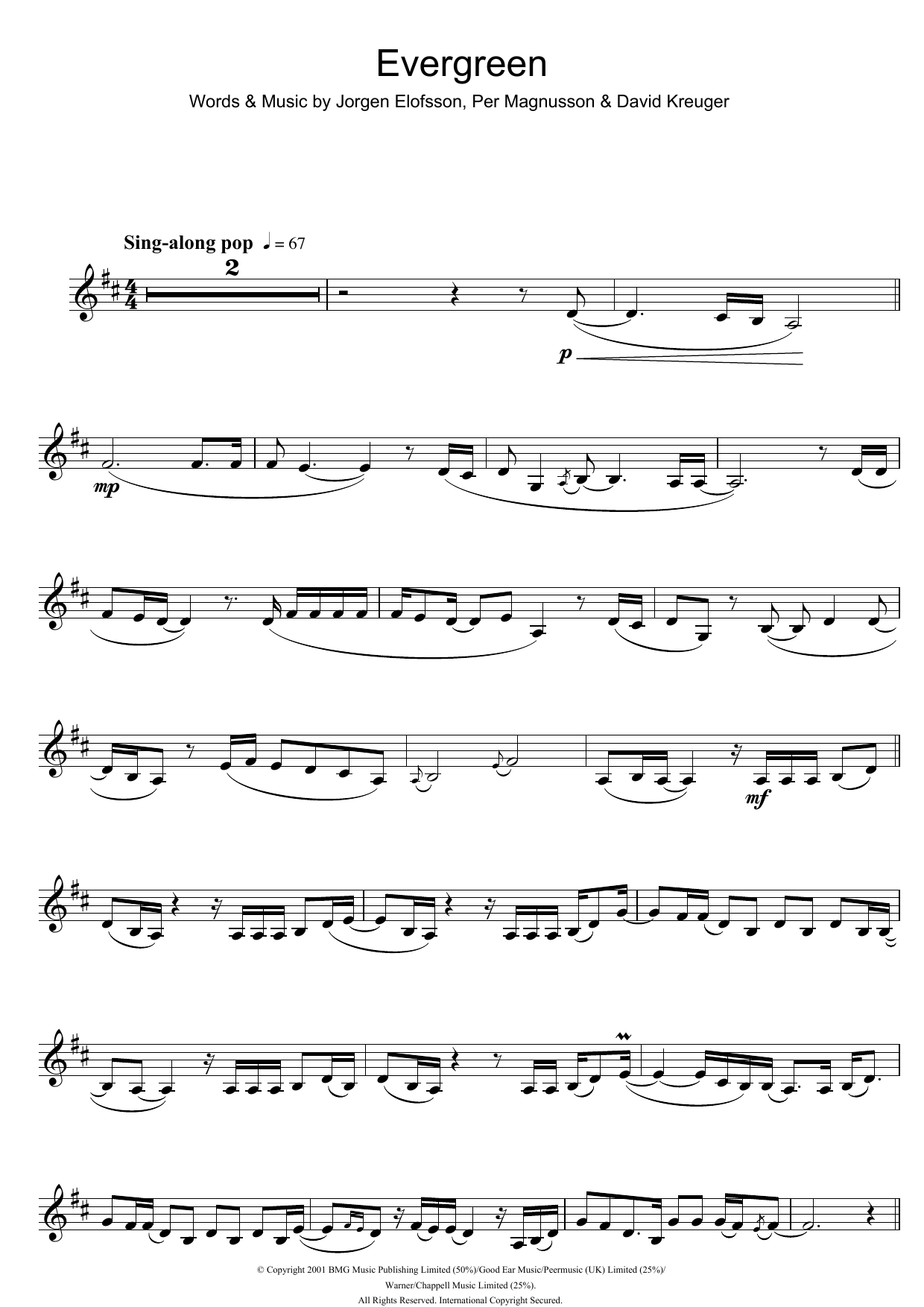 Will Young Evergreen sheet music notes and chords arranged for Clarinet Solo