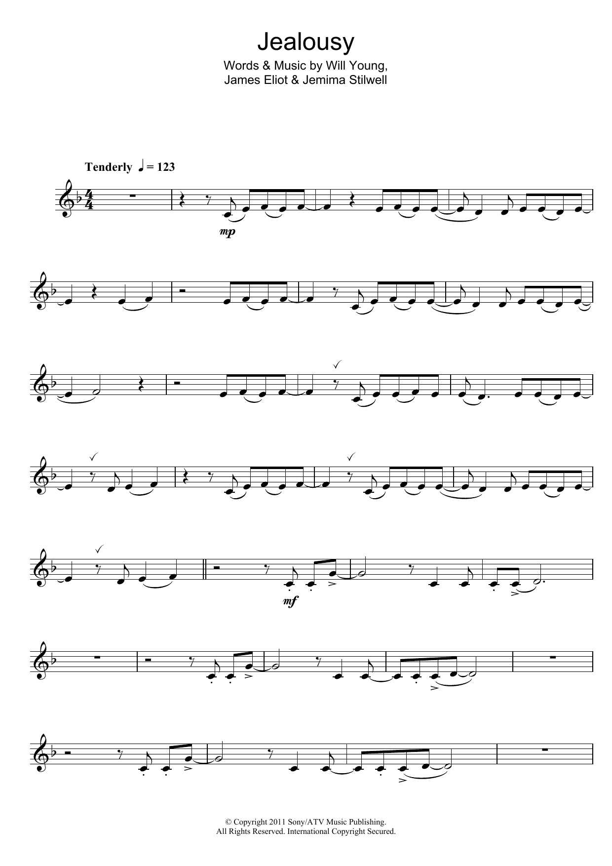 Will Young Jealousy sheet music notes and chords. Download Printable PDF.