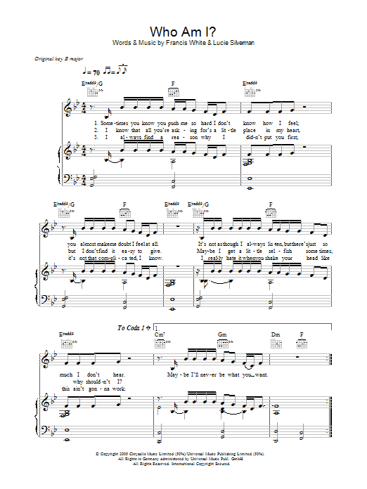 Will Young Who Am I sheet music notes and chords arranged for Piano, Vocal & Guitar Chords