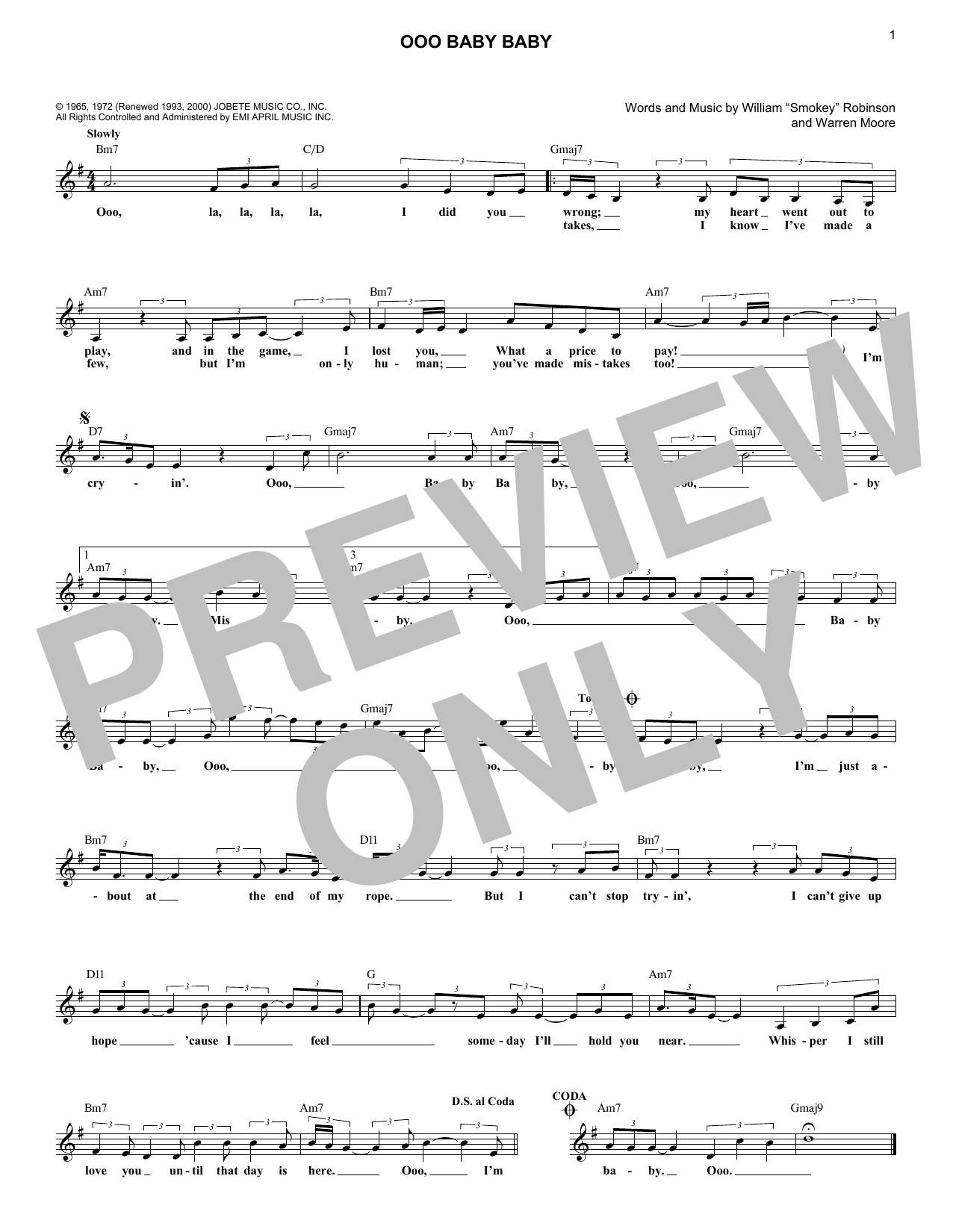 Smokey Robinson Ooo Baby Baby sheet music notes and chords. Download Printable PDF.