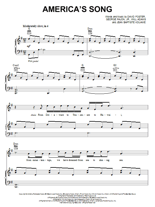 Learn to play will.i.am America's Song sheet music for Piano, Vocal & Guitar Chords (Right-Hand Melody) in minutes. Price: 7.8900$ will.i.am America's Song sheet music notes and chords arranged for Piano, Vocal & Guitar Chords (Right-Hand Melody)