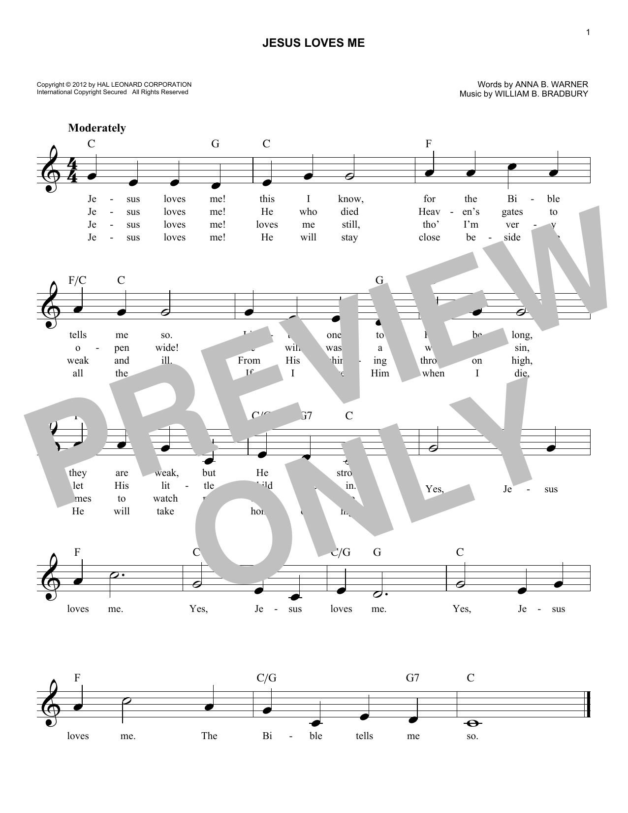 William B. Bradbury Jesus Loves Me sheet music notes and chords. Download Printable PDF.