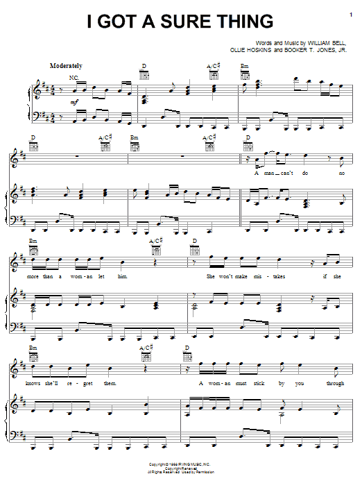 Learn to play William Bell I Got A Sure Thing sheet music for Piano, Vocal & Guitar Chords (Right-Hand Melody) in minutes. Price: 7.8900$ William Bell I Got A Sure Thing sheet music notes and chords arranged for Piano, Vocal & Guitar Chords (Right-Hand Melody)