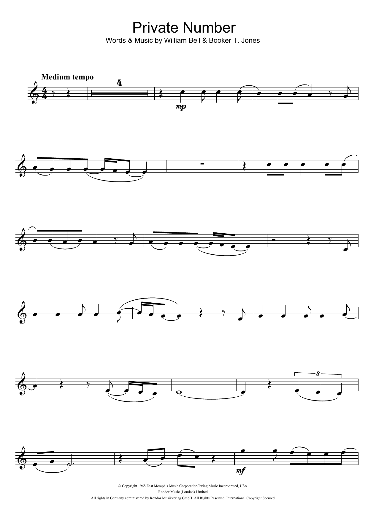 William Bell Private Number sheet music notes and chords. Download Printable PDF.