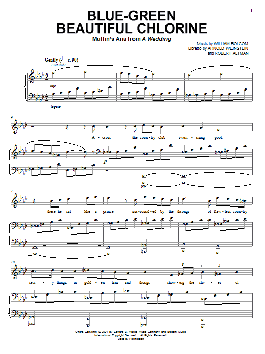 William Bolcom Blue-Green Beautiful Chlorine sheet music notes and chords arranged for Piano & Vocal