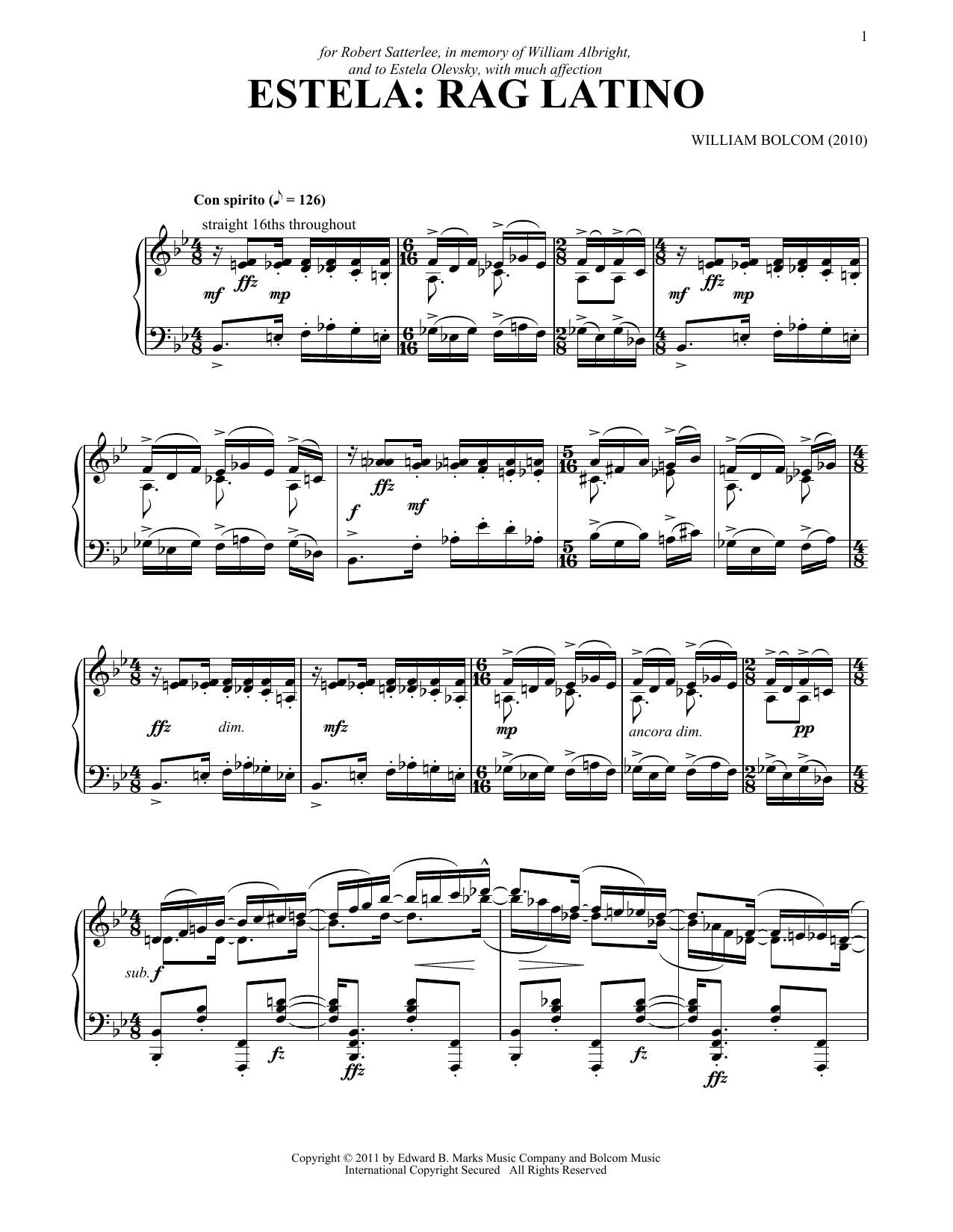 Learn to play William Bolcom Estela: Rag Latino sheet music for Piano Solo in minutes. Price: 7.8900$ William Bolcom Estela: Rag Latino sheet music notes and chords arranged for Piano Solo