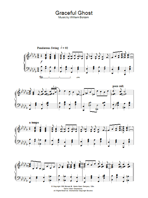 Learn to play William Bolcom Graceful Ghost sheet music for Piano Solo in minutes. Price: 7.8900$ William Bolcom Graceful Ghost sheet music notes and chords arranged for Piano Solo