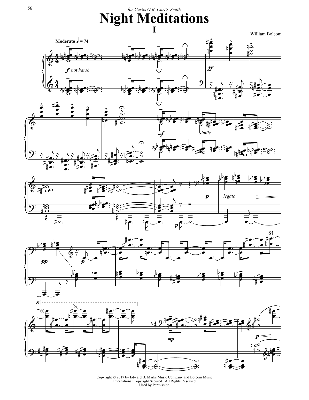 Learn to play William Bolcom Night Meditations sheet music for Piano Solo in minutes. Price: 7.8900$ William Bolcom Night Meditations sheet music notes and chords arranged for Piano Solo