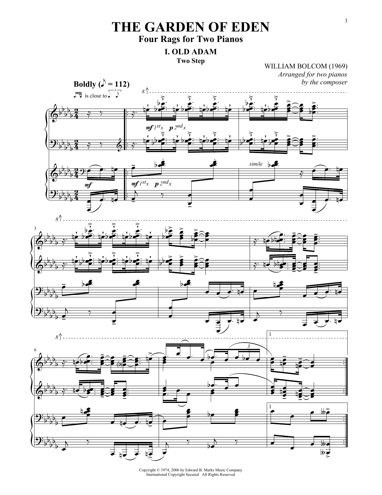 William Bolcom Old Adam sheet music notes and chords. Download Printable PDF.