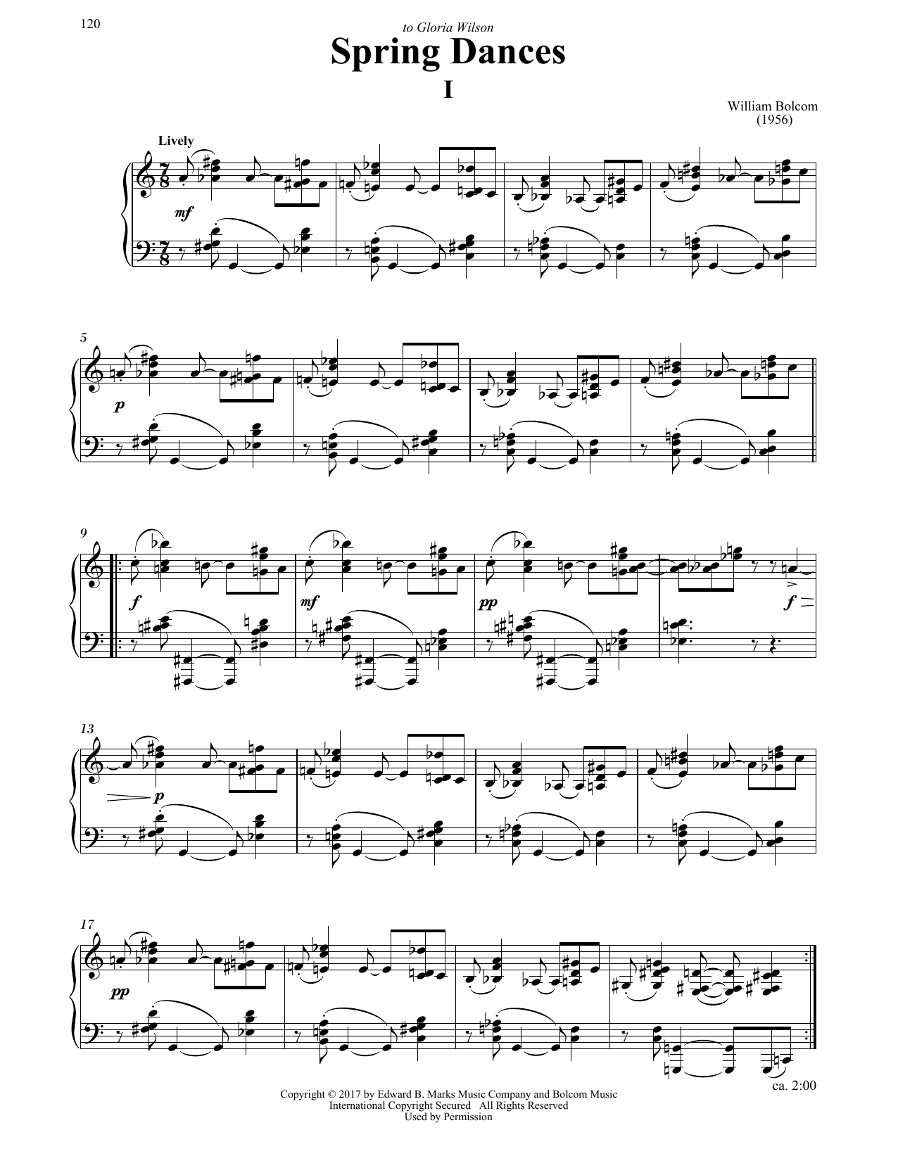 Learn to play William Bolcom Spring Dances sheet music for Piano Solo in minutes. Price: 7.8900$ William Bolcom Spring Dances sheet music notes and chords arranged for Piano Solo