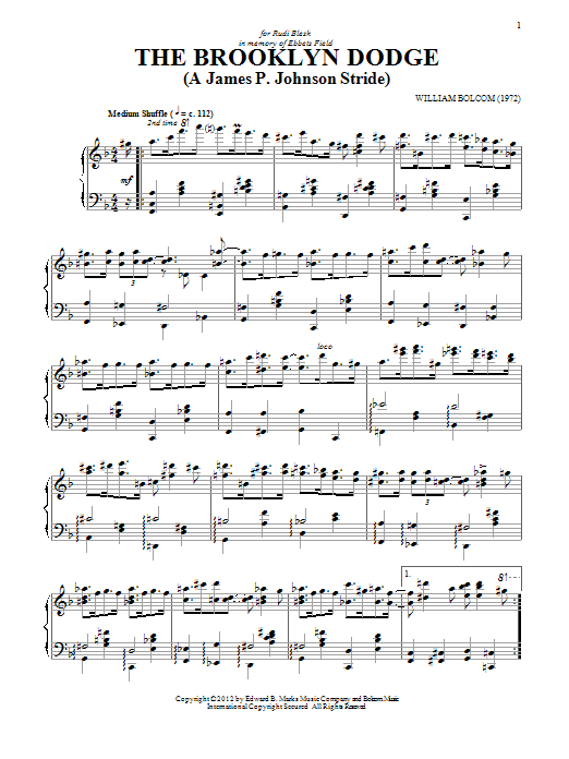 William Bolcom The Brooklyn Dodge sheet music notes and chords arranged for Piano Solo