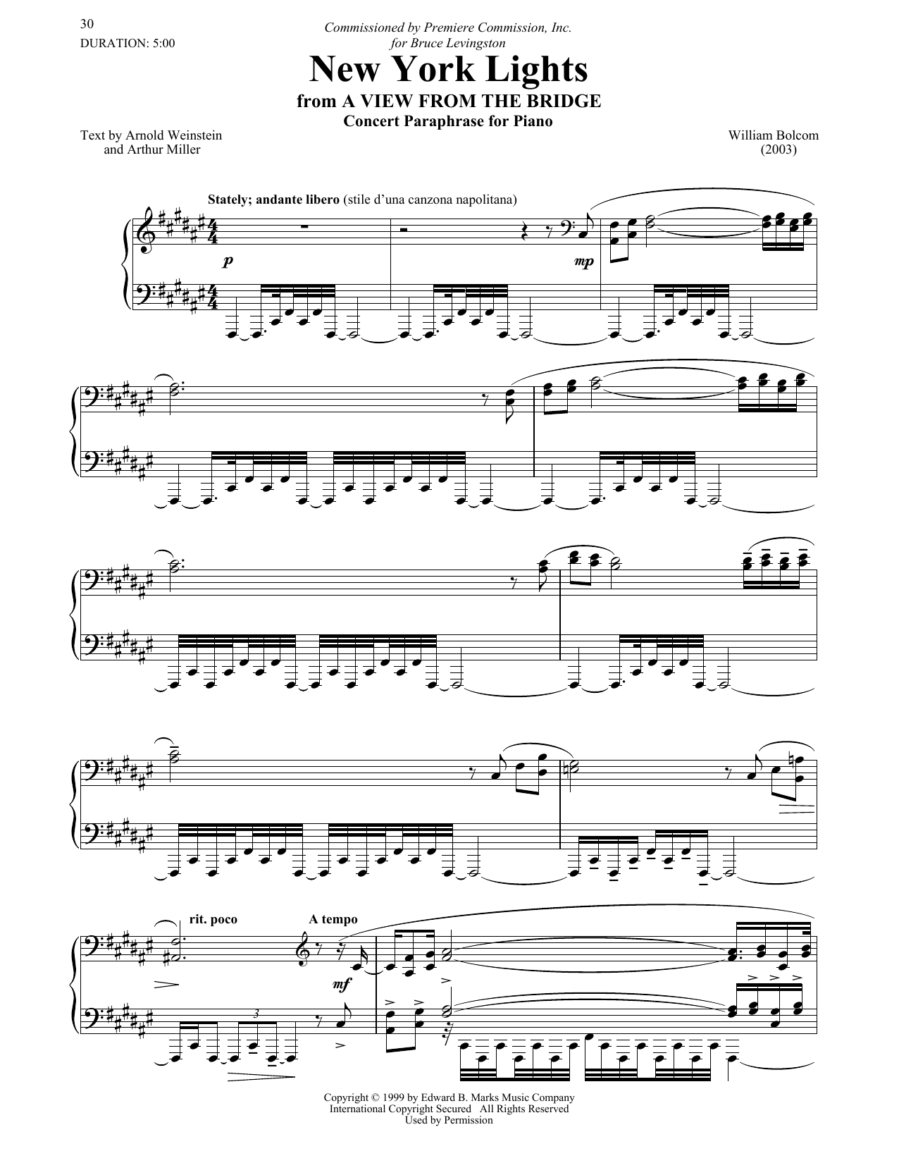 Learn to play William Bolcom The New York Lights sheet music for Piano Solo in minutes. Price: 7.8900$ William Bolcom The New York Lights sheet music notes and chords arranged for Piano Solo