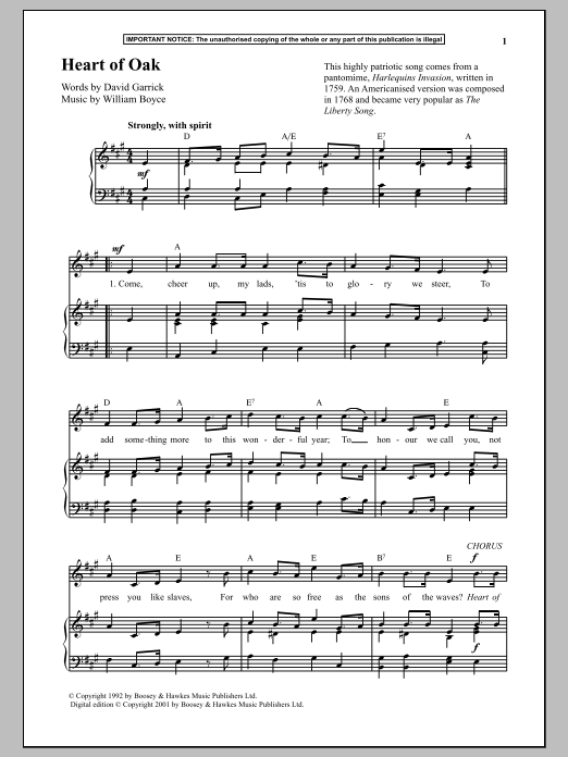 William Boyce Heart Of Oak sheet music notes and chords. Download Printable PDF.