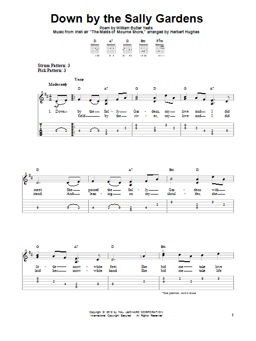 William Butler Yeats Down By The Sally Gardens sheet music notes and chords. Download Printable PDF.