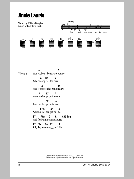 William Douglas Annie Laurie sheet music notes and chords. Download Printable PDF.