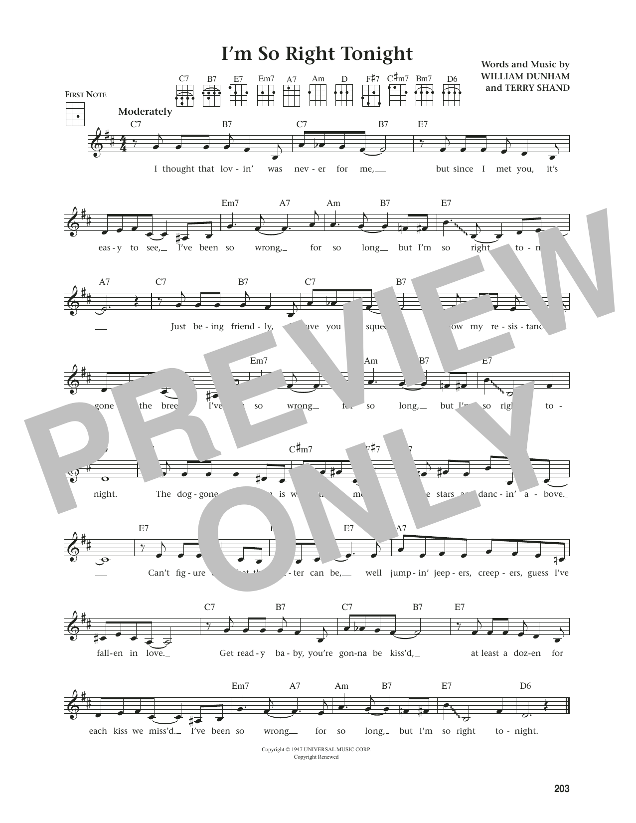 William Dunham I'm So Right Tonight (from The Daily Ukulele) (arr. Jim Beloff) sheet music notes and chords. Download Printable PDF.