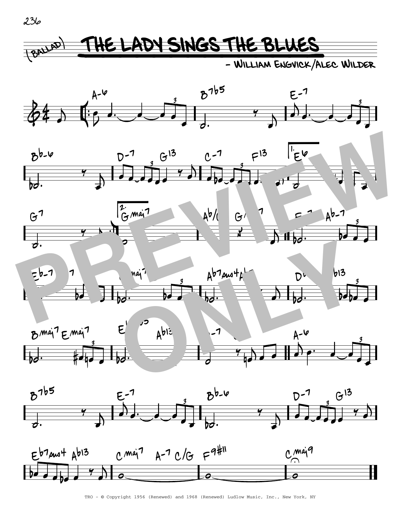 Learn to play William Engvick The Lady Sings The Blues sheet music for Real Book – Melody & Chords in minutes. Price: 5.9900$ William Engvick The Lady Sings The Blues sheet music notes and chords arranged for Real Book – Melody & Chords