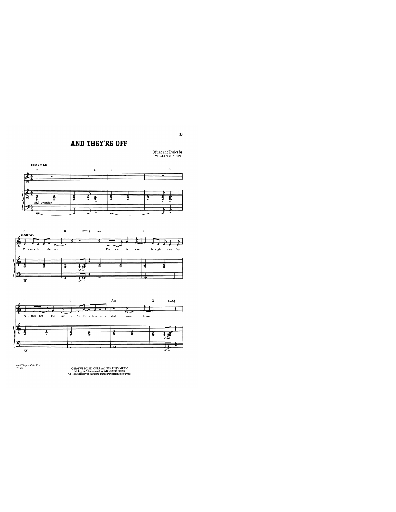 William Finn And They're Off (from A New Brain) sheet music notes and chords. Download Printable PDF.