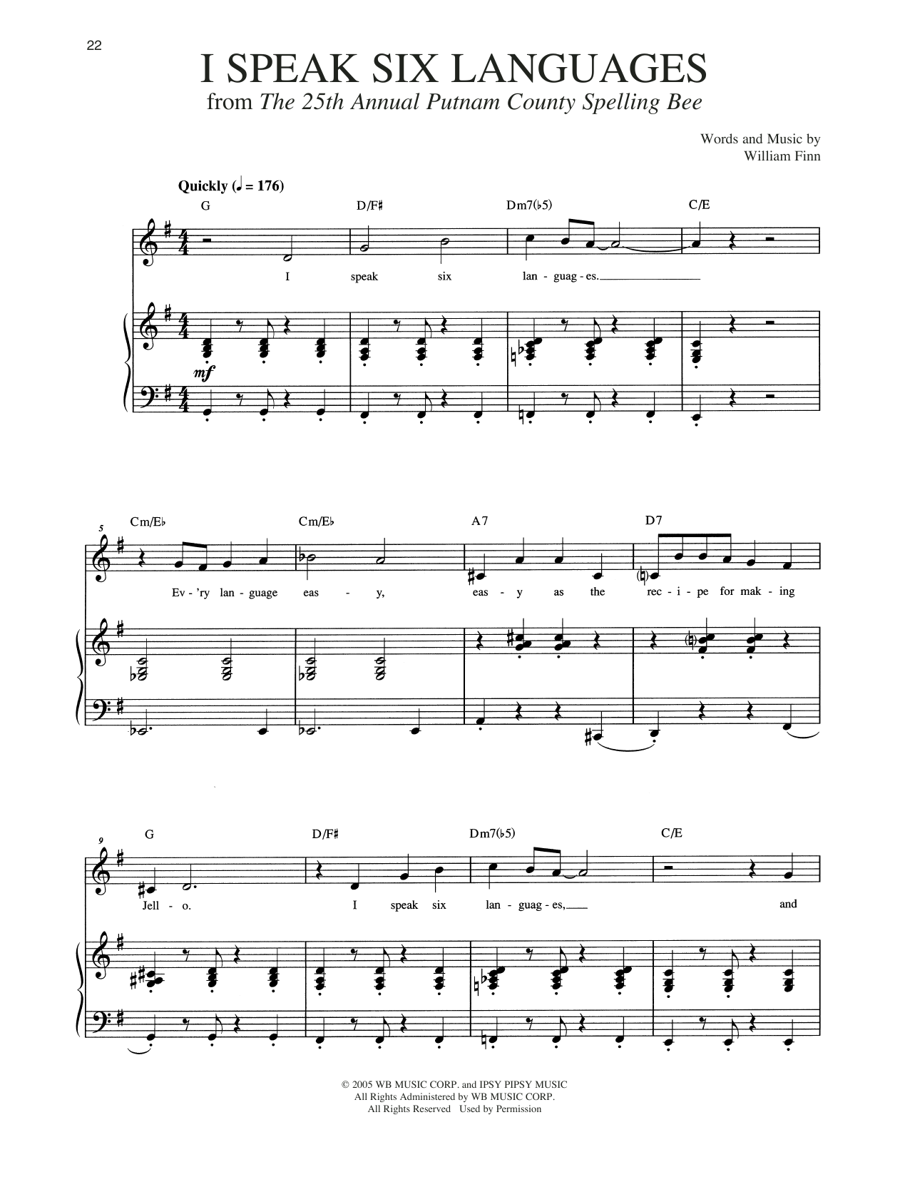 William Finn I Speak Six Languages sheet music notes and chords. Download Printable PDF.