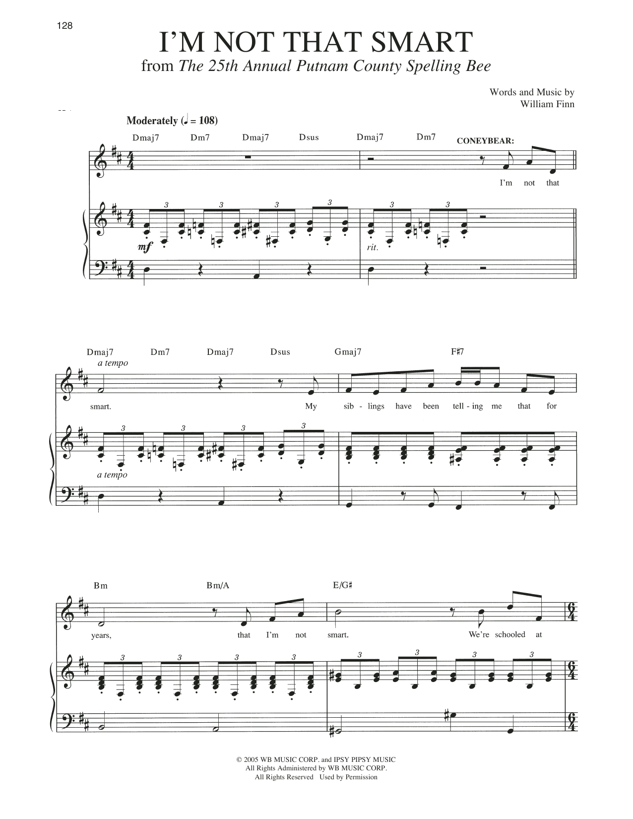 William Finn I'm Not That Smart sheet music notes and chords. Download Printable PDF.