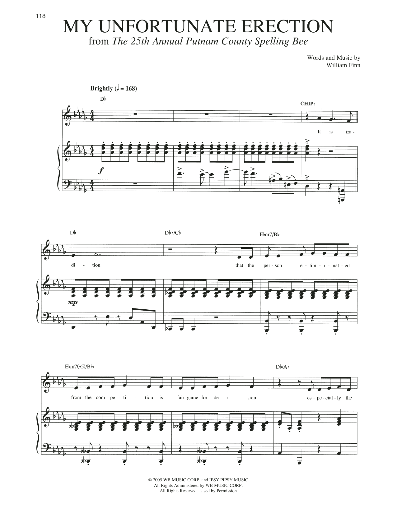 William Finn My Unfortunate Erection sheet music notes and chords. Download Printable PDF.