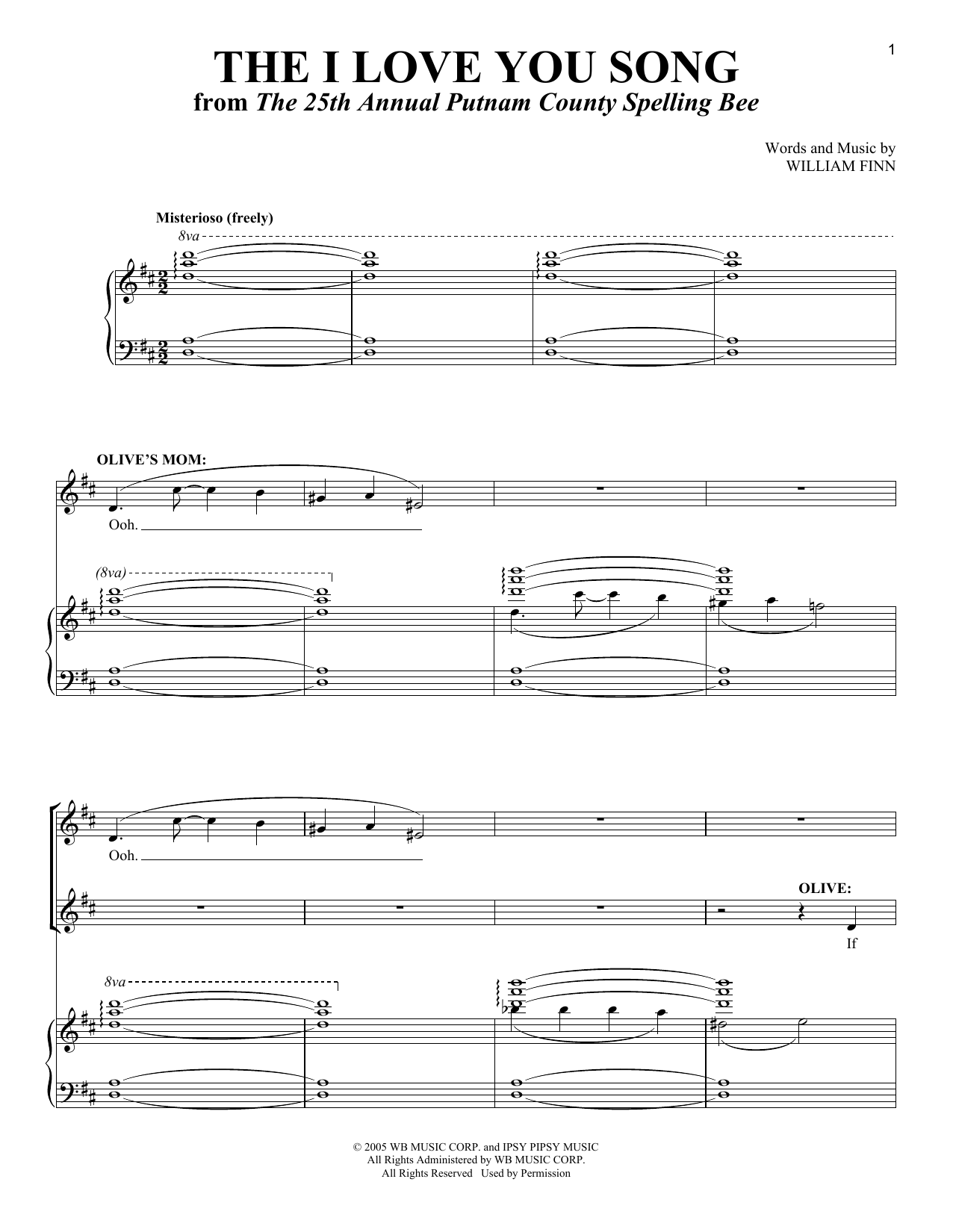 William Finn The I Love You Song sheet music notes and chords. Download Printable PDF.