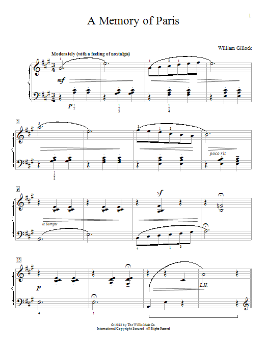 William Gillock A Memory Of Paris sheet music notes and chords arranged for Educational Piano
