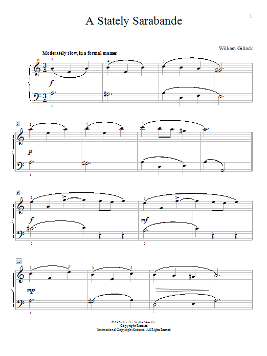 William Gillock A Stately Sarabande sheet music notes and chords. Download Printable PDF.