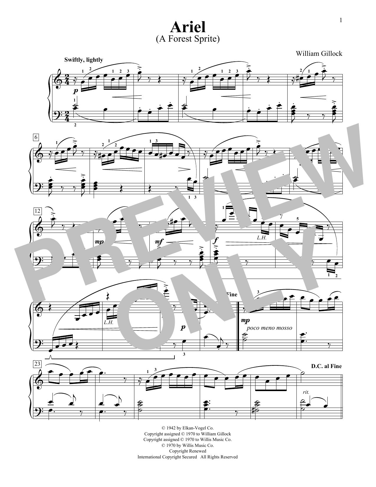 Learn to play William Gillock Ariel (A Forest Sprite) sheet music for Educational Piano in minutes. Price: 6.9900$ William Gillock Ariel (A Forest Sprite) sheet music notes and chords arranged for Educational Piano
