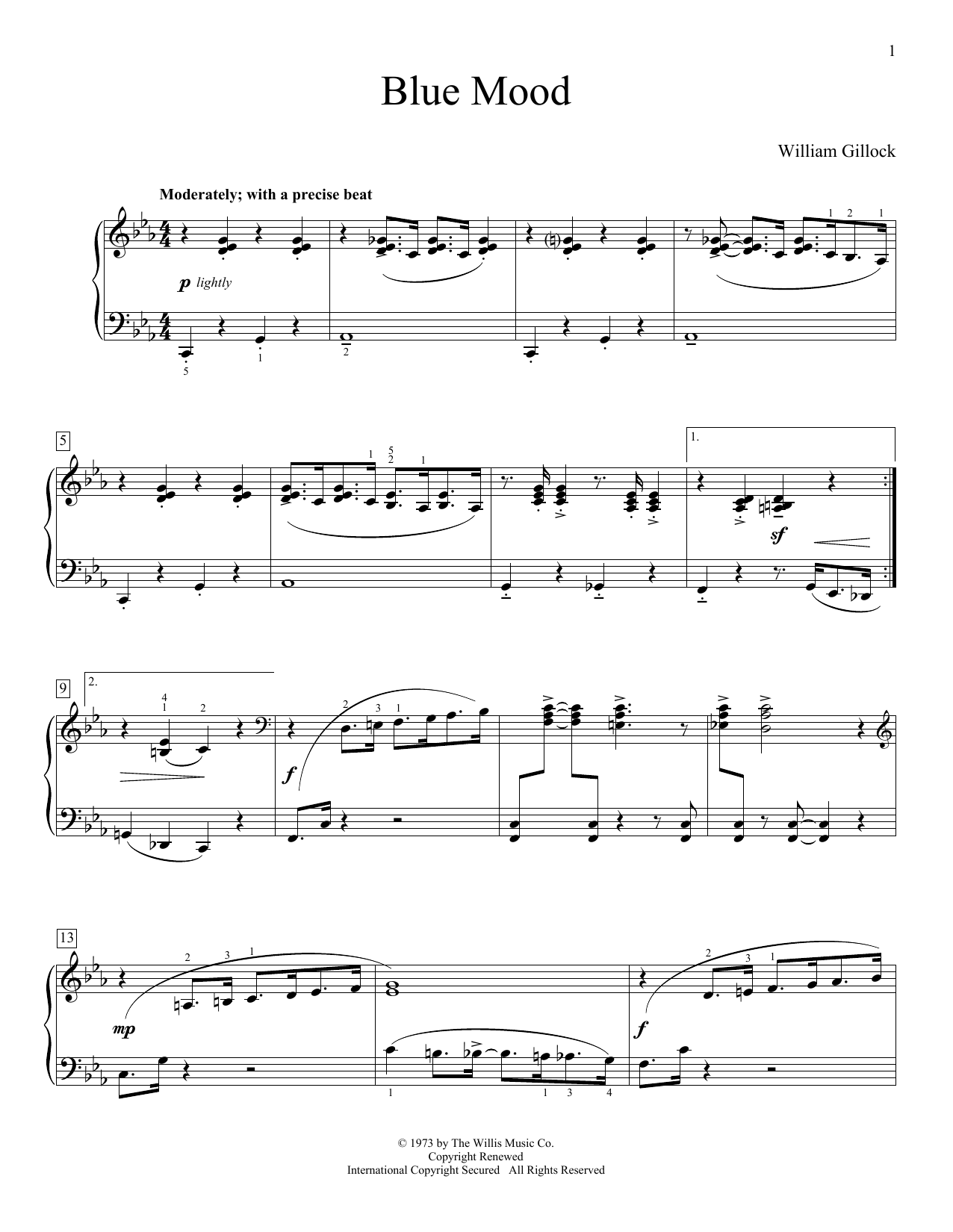 William Gillock Blue Mood sheet music notes and chords. Download Printable PDF.