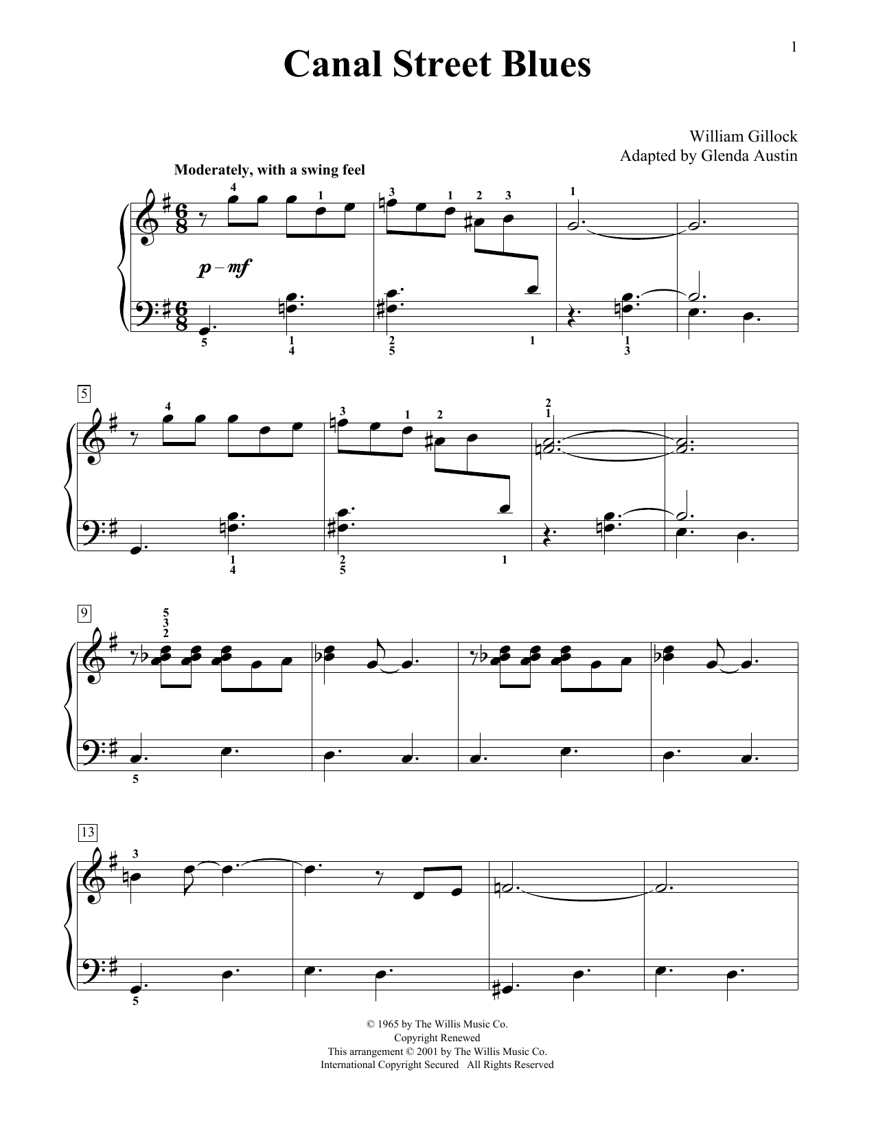 Learn to play William Gillock Canal Street Blues (Simplified) (adapted by Glenda Austin) sheet music for Educational Piano in minutes. Price: 6.9900$ William Gillock Canal Street Blues (Simplified) (adapted by Glenda Austin) sheet music notes and chords arranged for Educational Piano