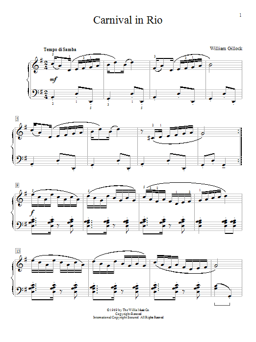 William Gillock Carnival In Rio sheet music notes and chords. Download Printable PDF.