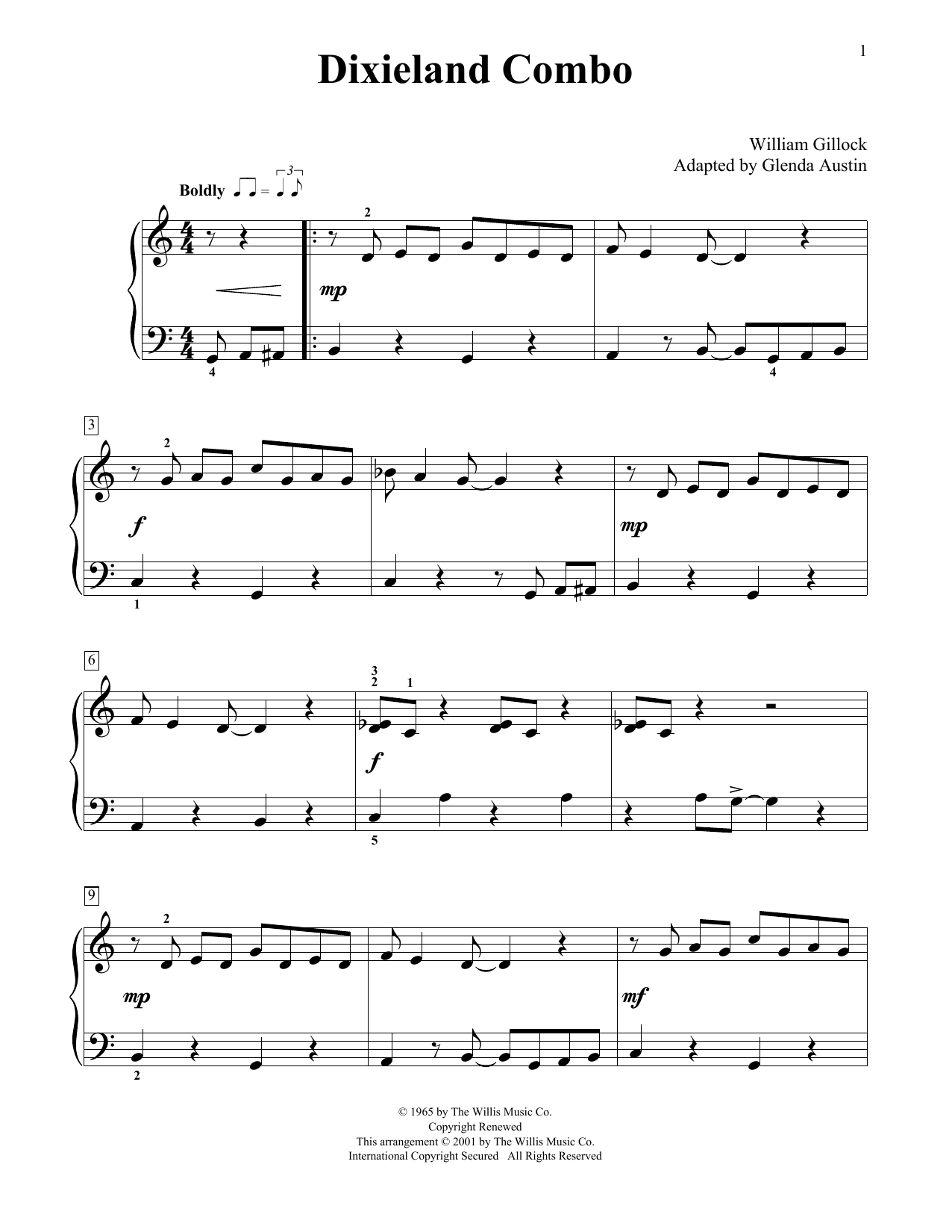 Learn to play William Gillock Dixieland Combo (Simplified) (adapted by Glenda Austin) sheet music for Educational Piano in minutes. Price: 6.9900$ William Gillock Dixieland Combo (Simplified) (adapted by Glenda Austin) sheet music notes and chords arranged for Educational Piano